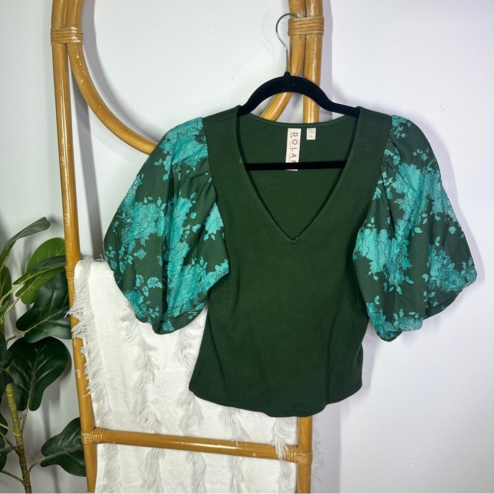 Anthropologie Dolan Puff Sleeve Blue Green Lace sz XS